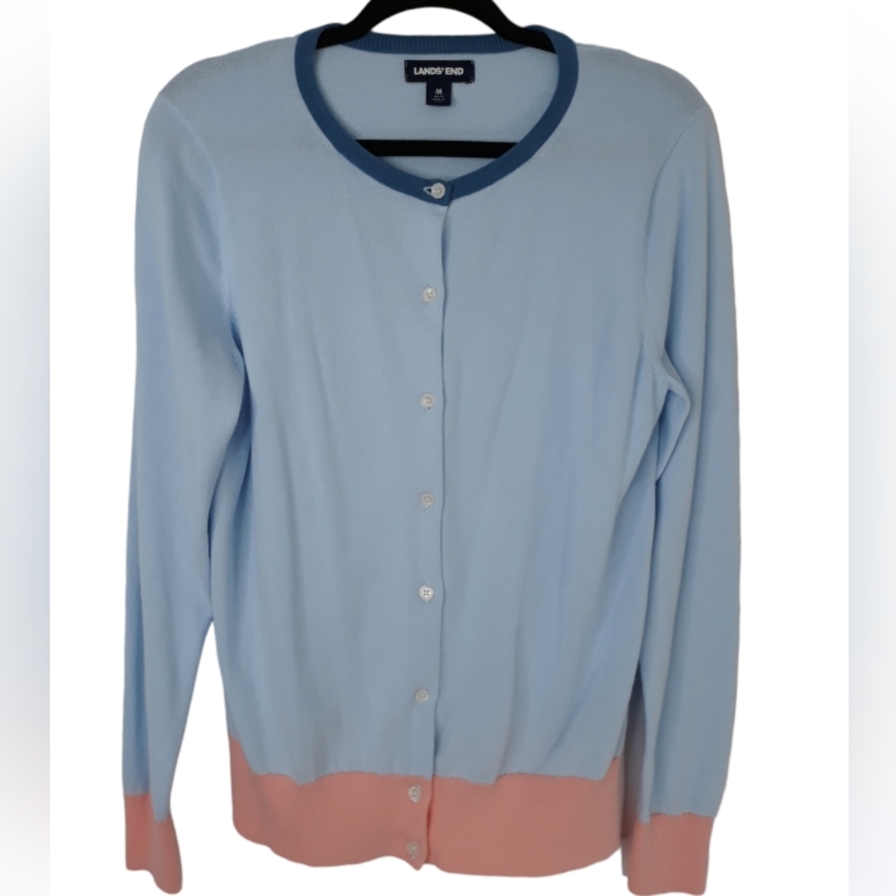 Land's End Multicolored 100% Cotton Cardigan Sweater Size Medium